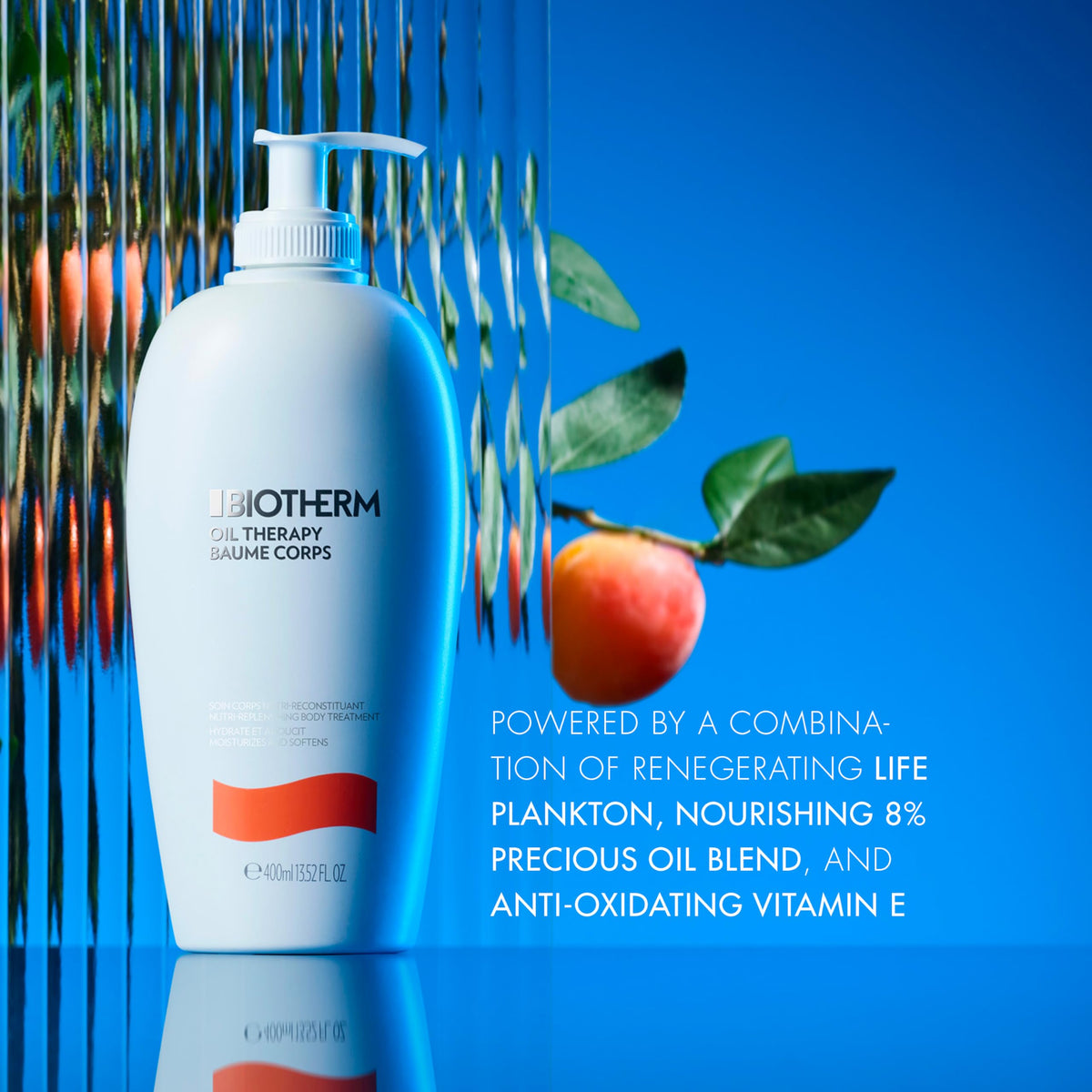Biotherm recycled plastic label visible to emphasize eco-friendly packaging