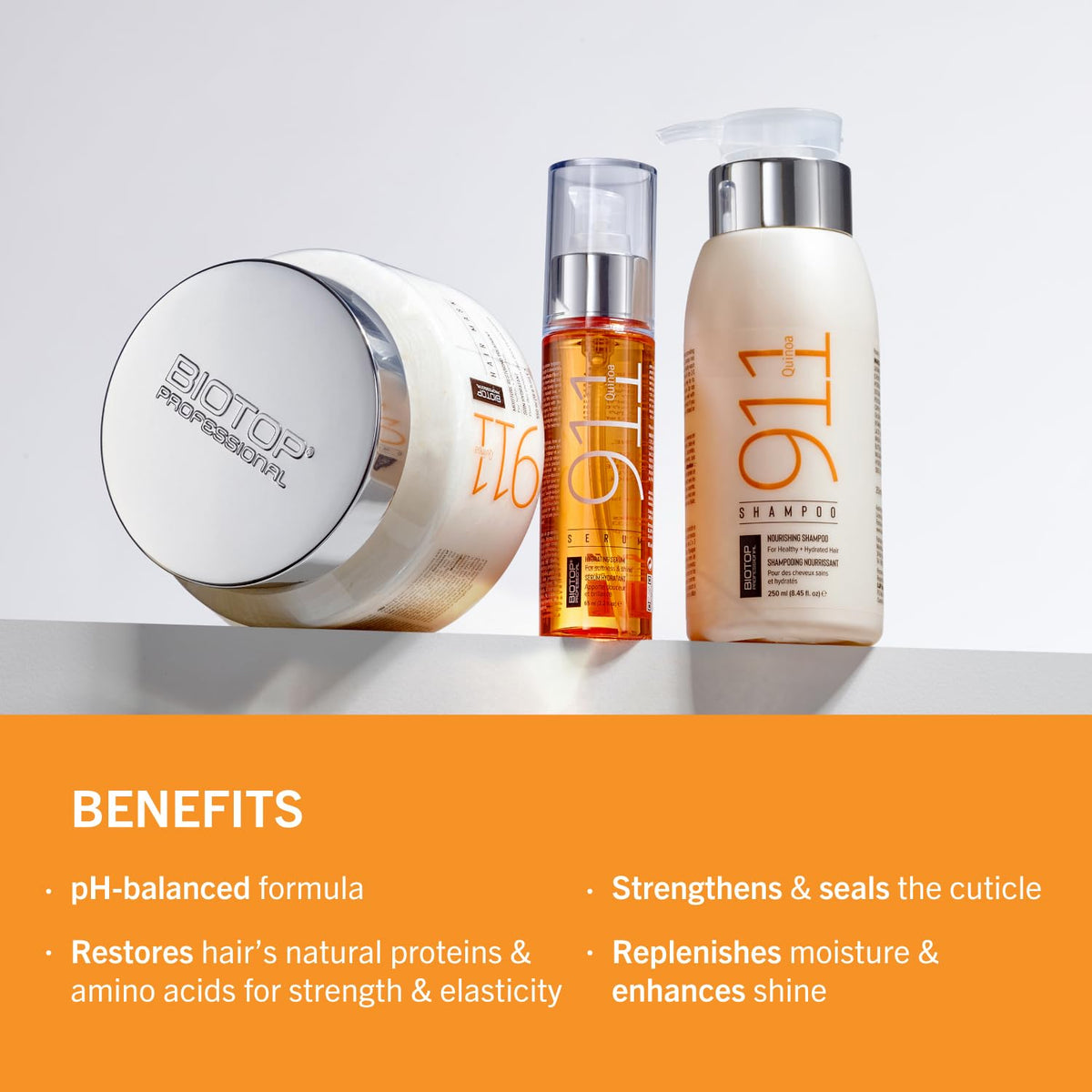 Biotop Professional before and after shot showing smoother, stronger hair results