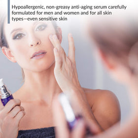 Close-up of serum texture on skin showing lightweight finish and instant hydration