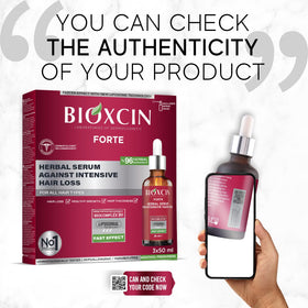 BIOXCIN dropper applying serum to scalp demonstrating easy targeted use