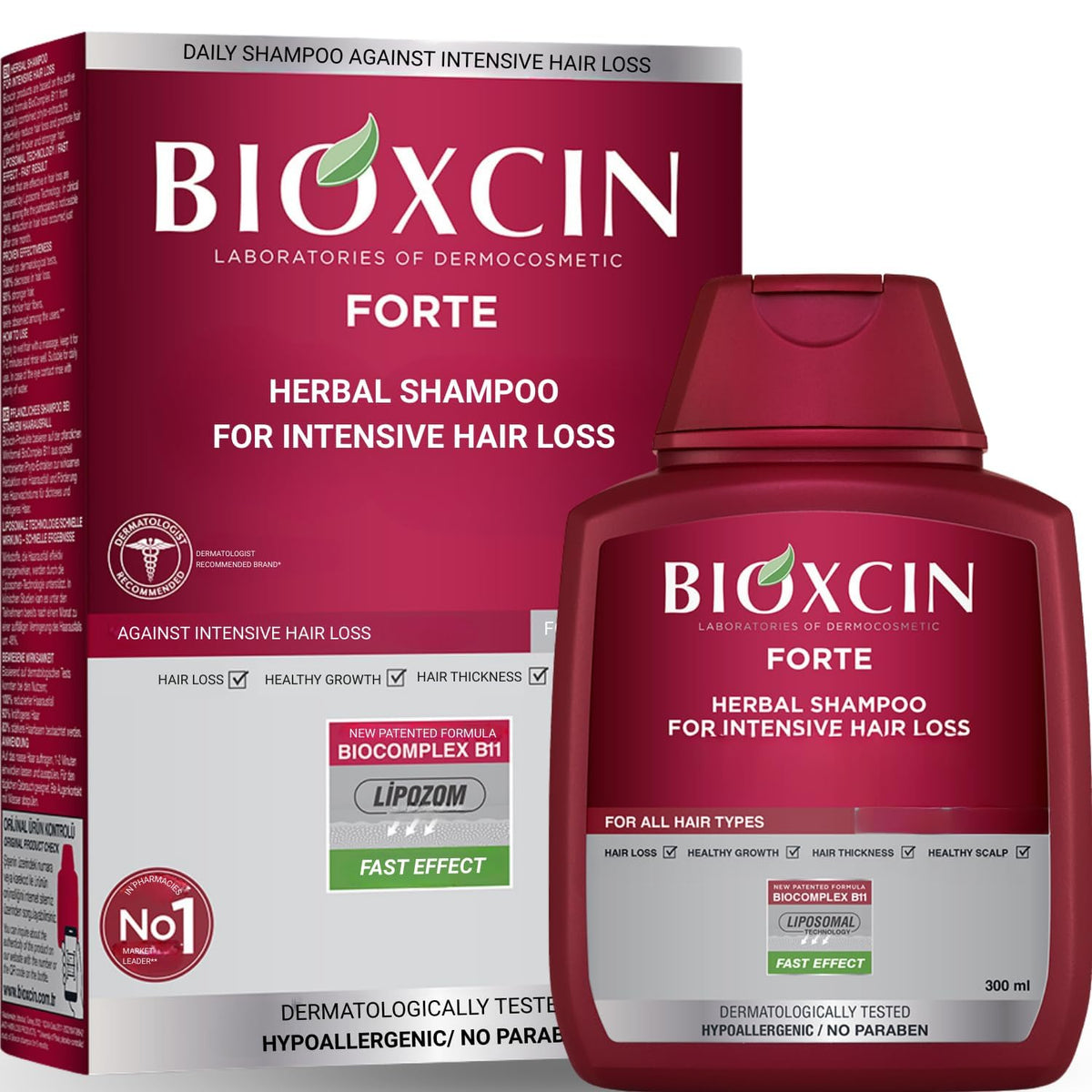 BIOXCIN front packaging 300ml shows product benefits and daily care