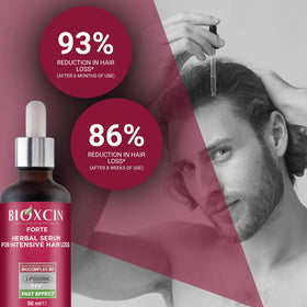 BIOXCIN bottle held in hand illustrating 50 ml scale and travel-friendly size