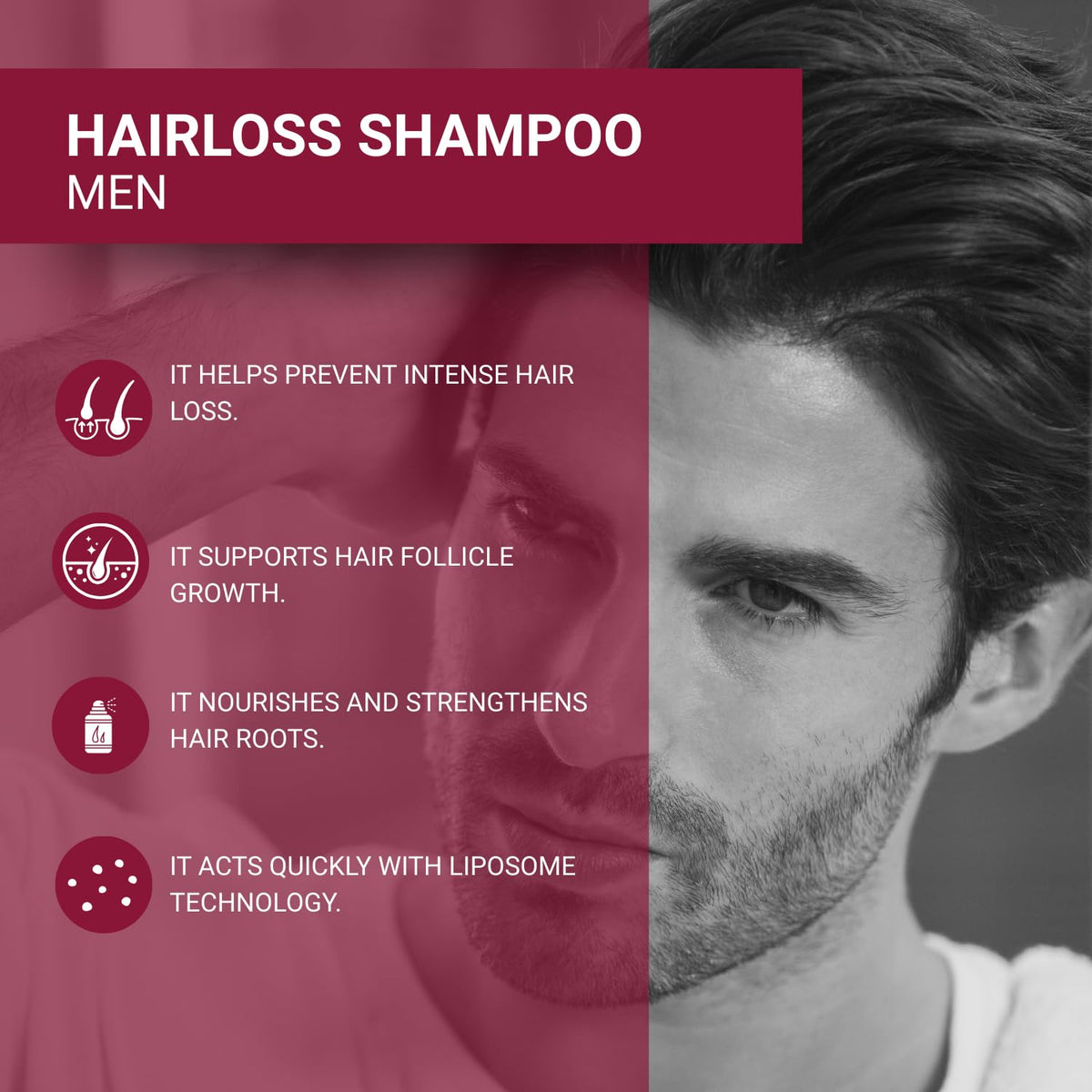 BIOXCIN shampoo lather on wet hair in use to show effective cleansing and scalp care