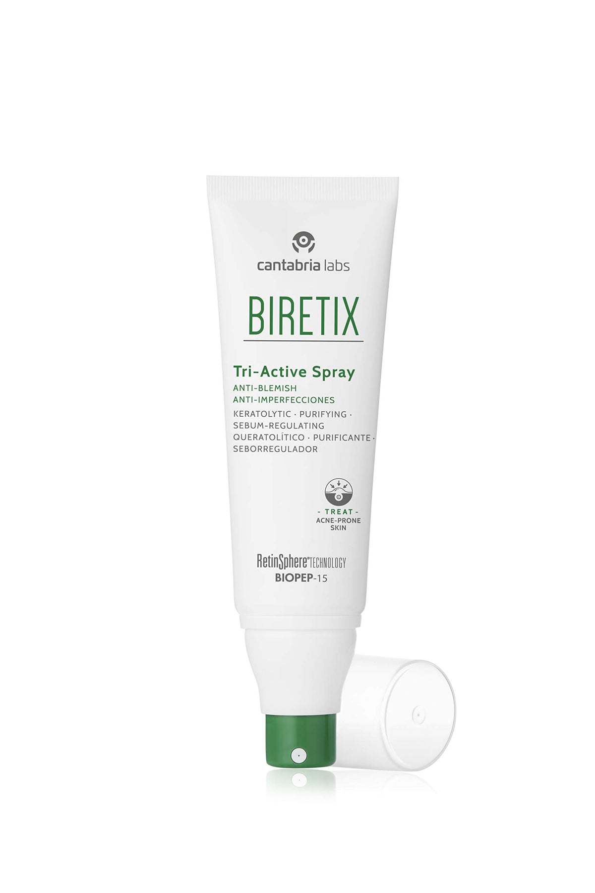 Biretix Tri-Active Spray being applied to shoulder showcasing quick absorption