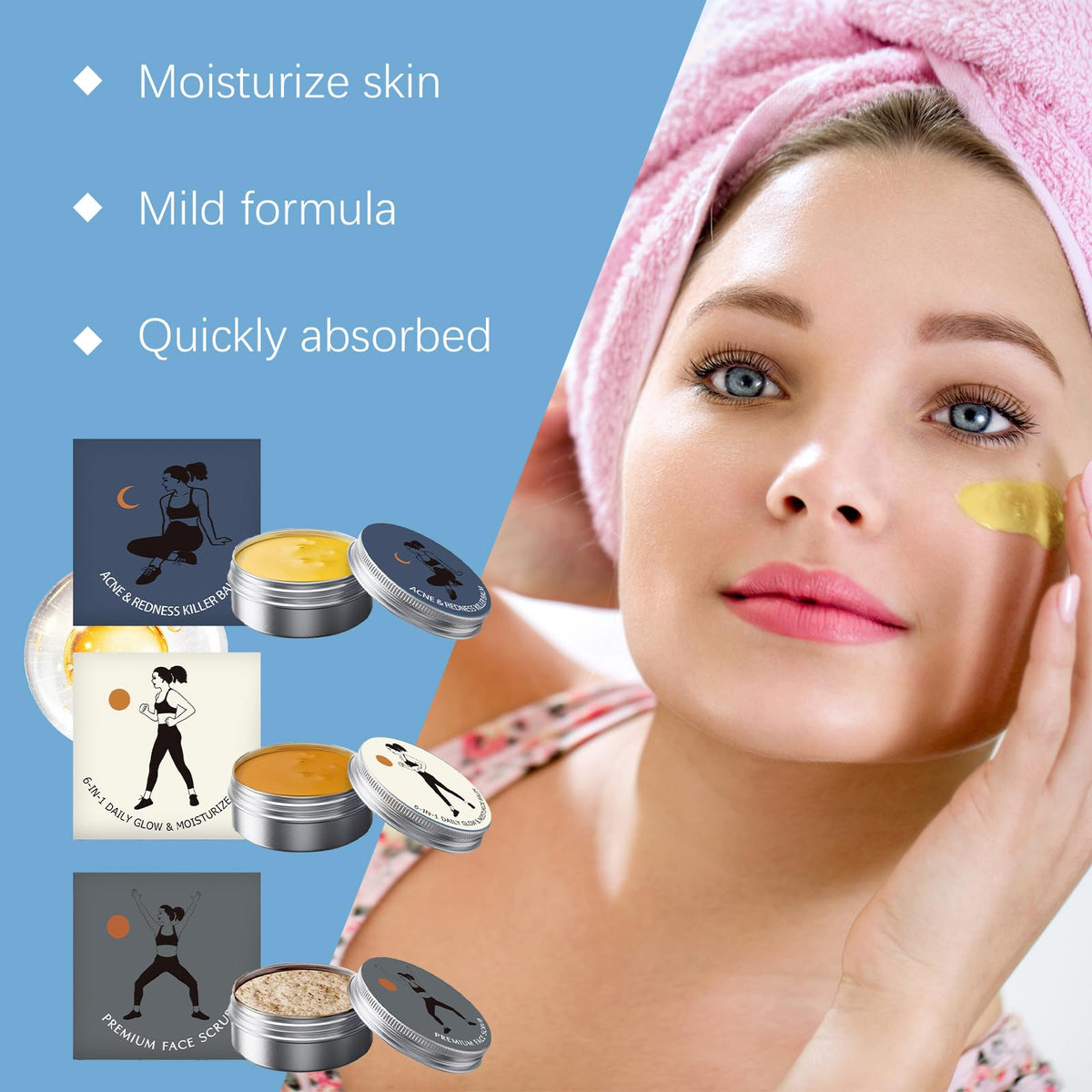 Birunwer applying night balm on cheek to show overnight repair support