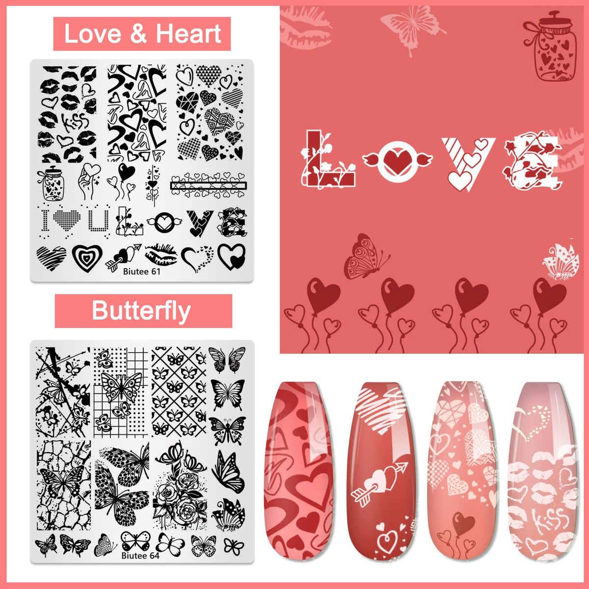 Biutee stamped nail on fingertip showing finished manicure detail and salon-quality finish
