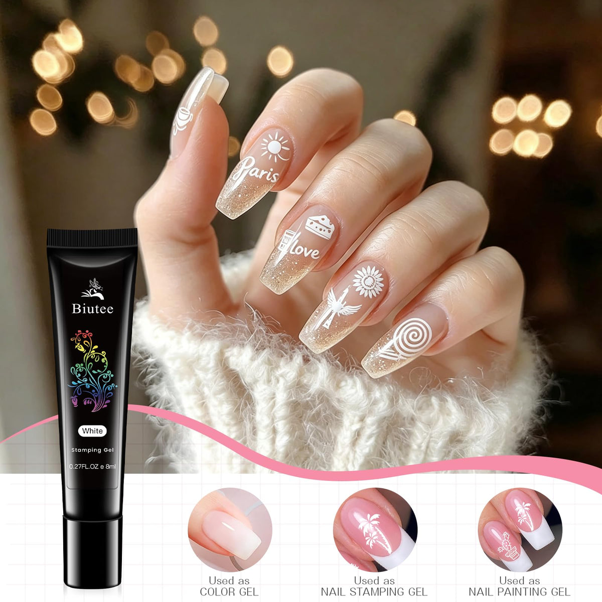 Biutee stamping in use on nails showing accurate placement benefit