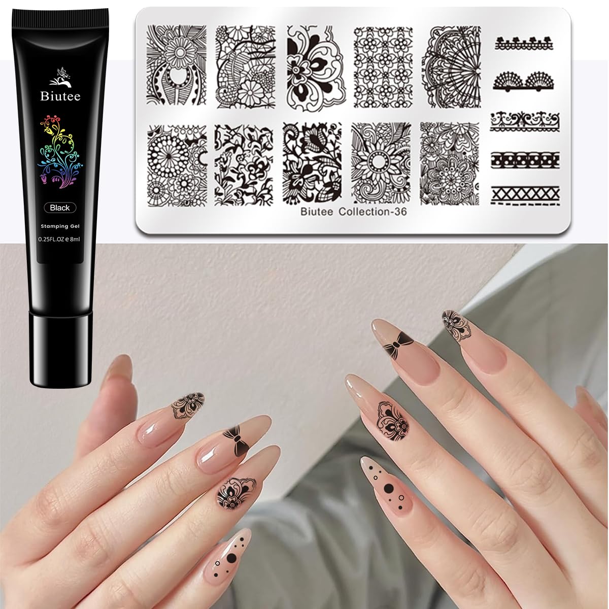 Biutee close-up texture showing thick gel stroke for precise stamping control