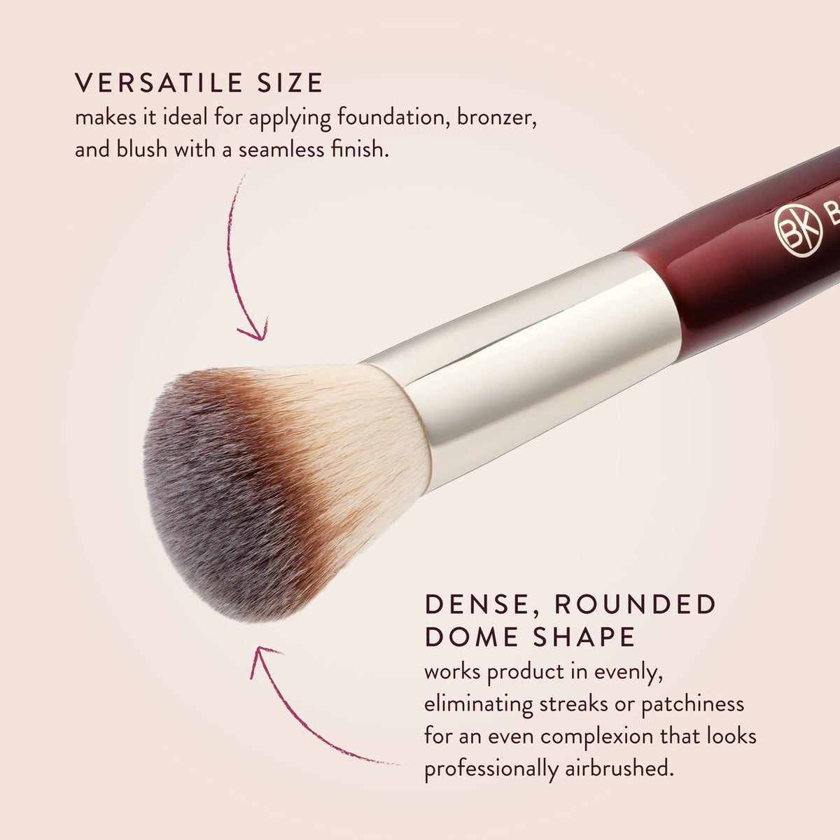 BK BEAUTY brush blending foundation on skin for streak-free finish