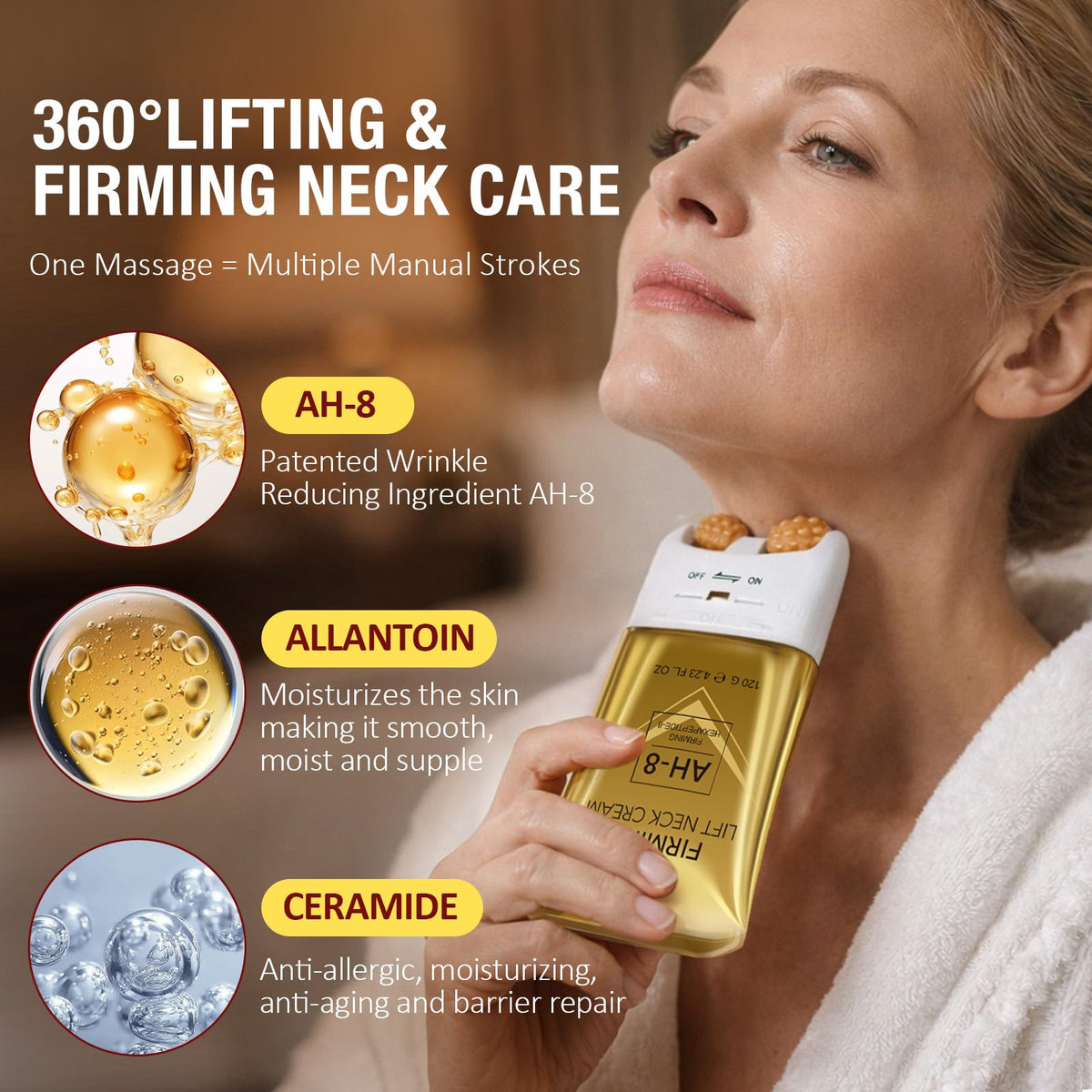 BKKTfBWK application demonstration massaging upward to reduce crepey texture