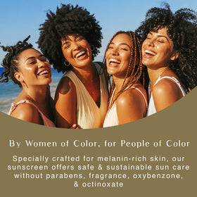 Black Girl Sunscreen used at the beach demonstrating hydration and clear coverage