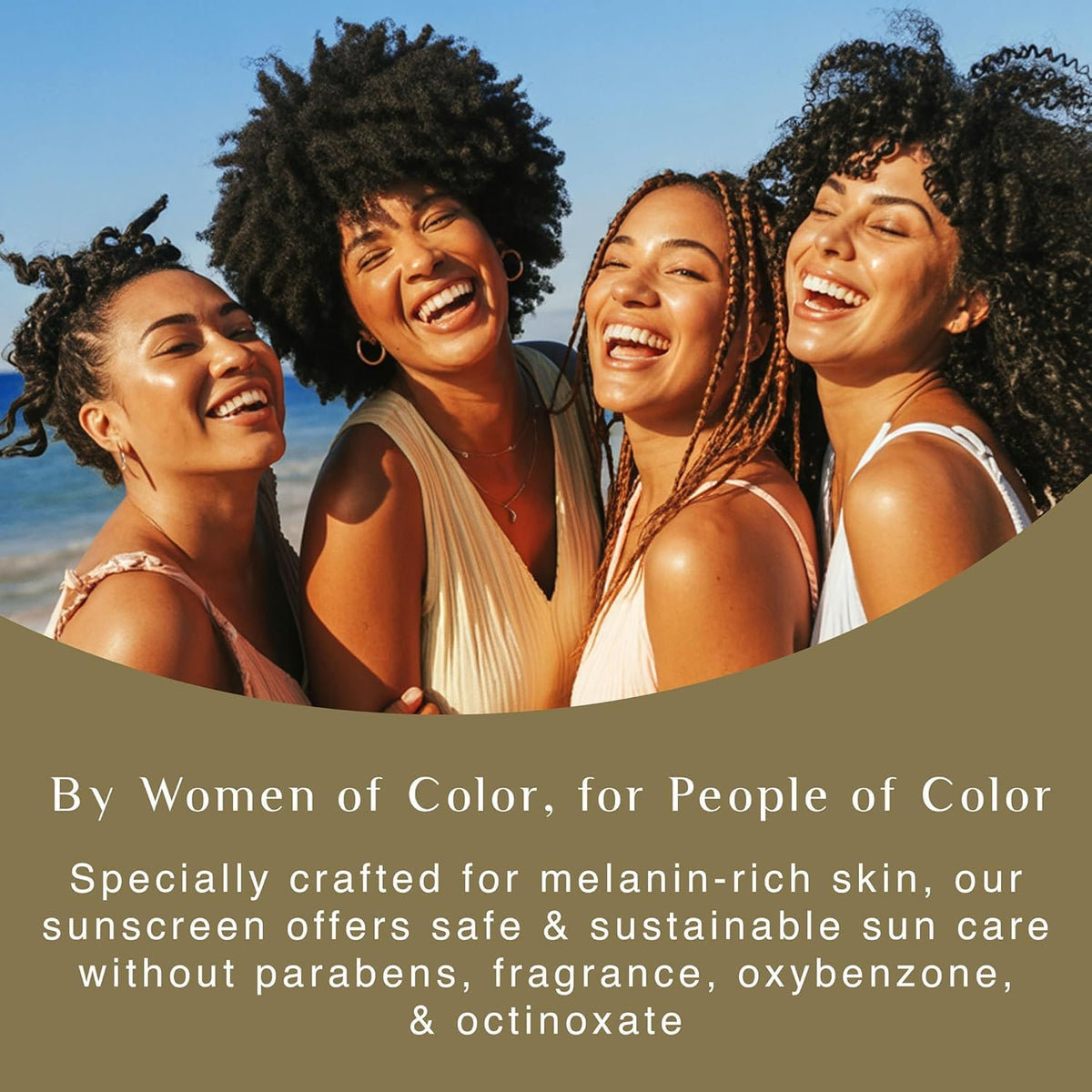 Black Girl Sunscreen in a beach setting protecting melanin-rich skin