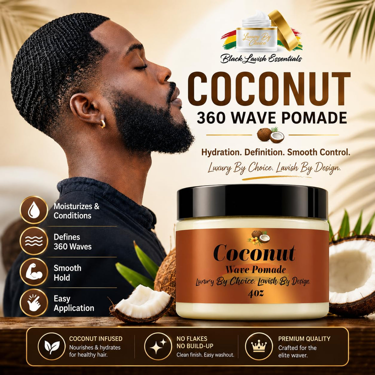 Black Lavish Essentials open jar revealing coconut butter cream for easy scooping benefit