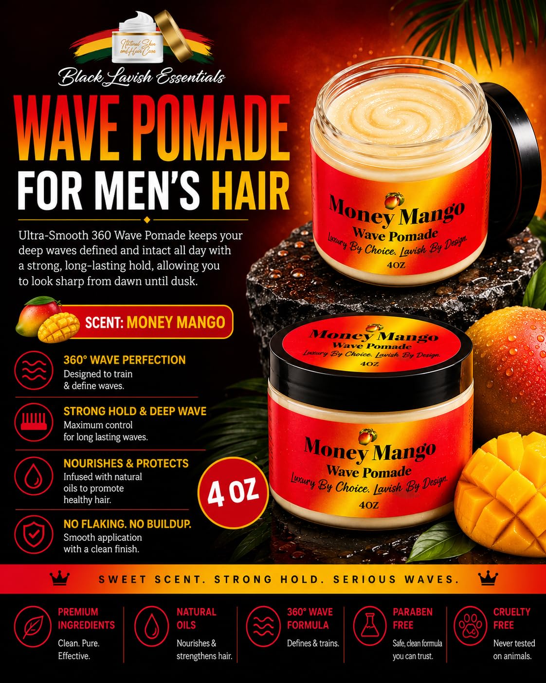 Black Lavish Essentials pomade texture close-up highlighting non-greasy consistency