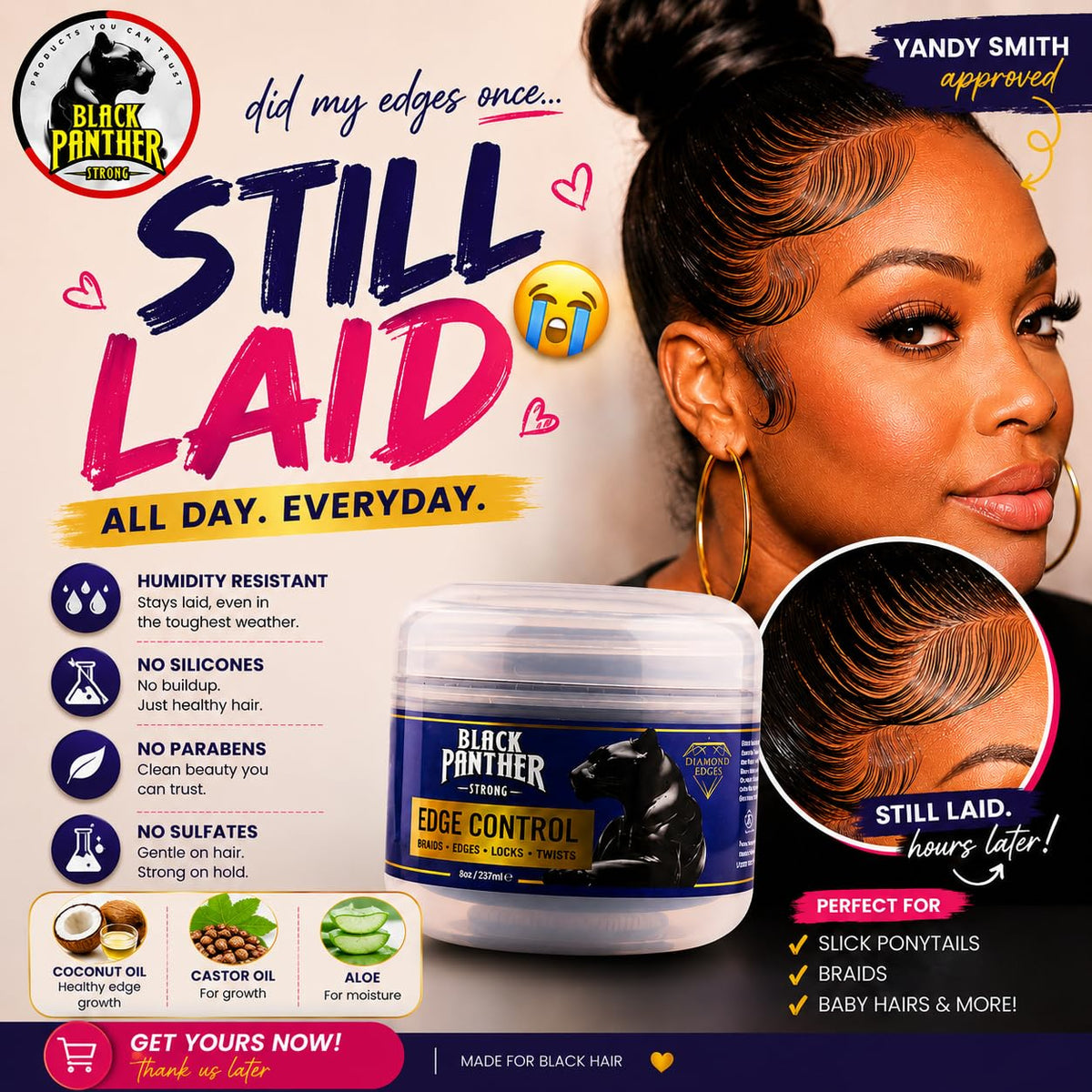 Black Panther Strong open jar texture close-up showing smooth, non-greasy gel