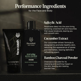 Black Wolf body wash in shower foaming for full-body breakout control benefit