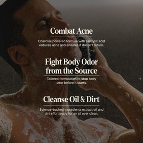Black Wolf face wash lather in hand demonstrating quick cleansing benefit