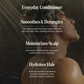 Black Wolf conditioner in shower use demonstrating detangling and easy rinse