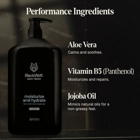 Black Wolf with jojoba oil and aloe vera highlighting soothing ingredients