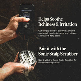 Black Wolf shampoo in shower use providing itch relief and refreshed scalp