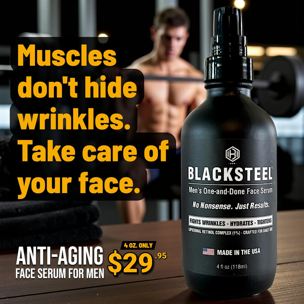 BLACKSTEEL ingredients close-up with green tea and panthenol signaling antioxidant soothing