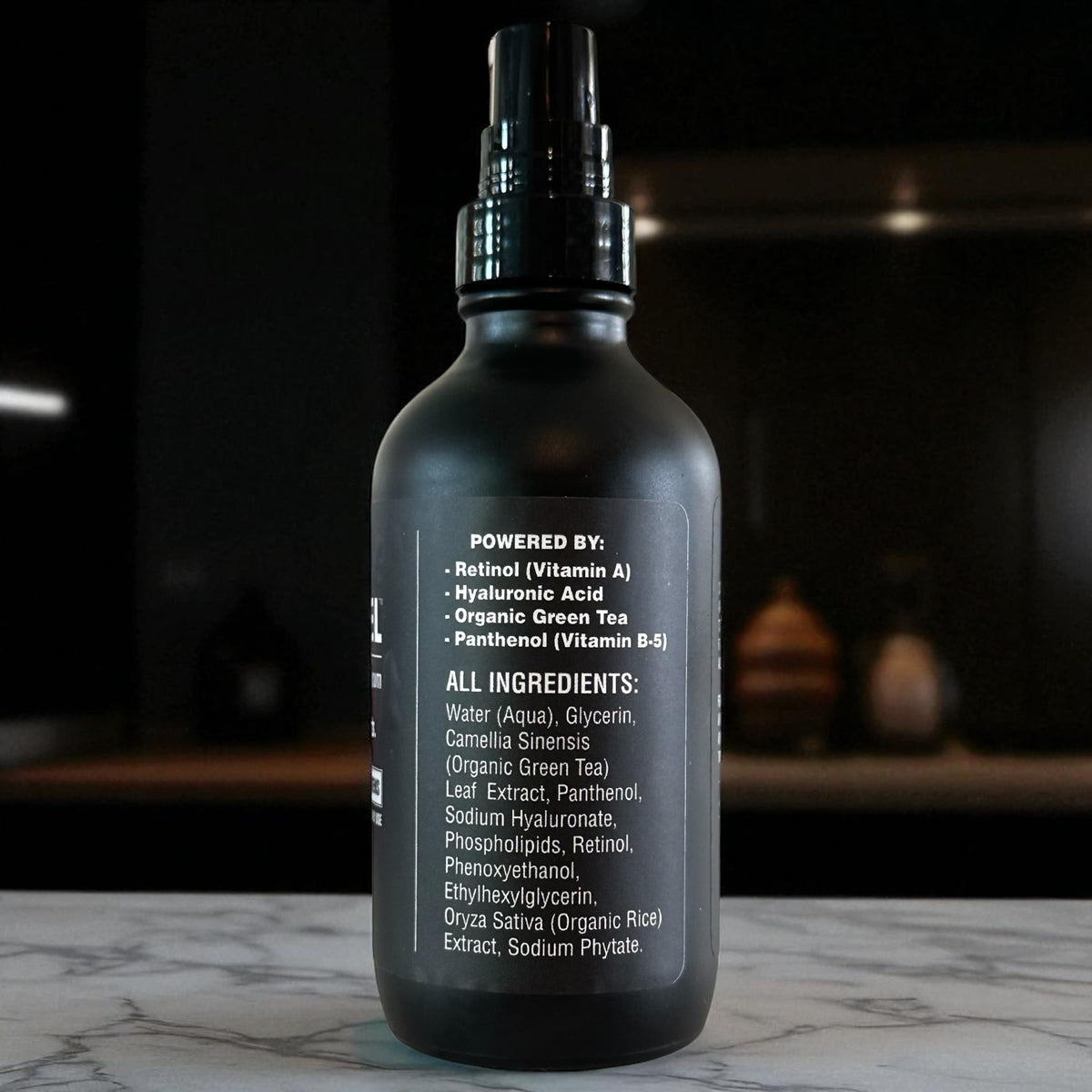 BLACKSTEEL matte black glass bottle highlighting premium packaging and durability