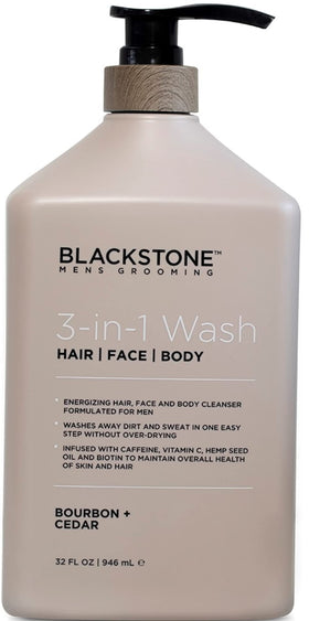 Blackstone bottle front view showing bourbon cedar scent and clear benefits