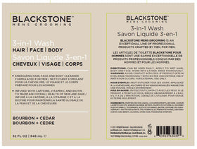 Blackstone bottle on shelf styled with grooming items showing space-saving benefit