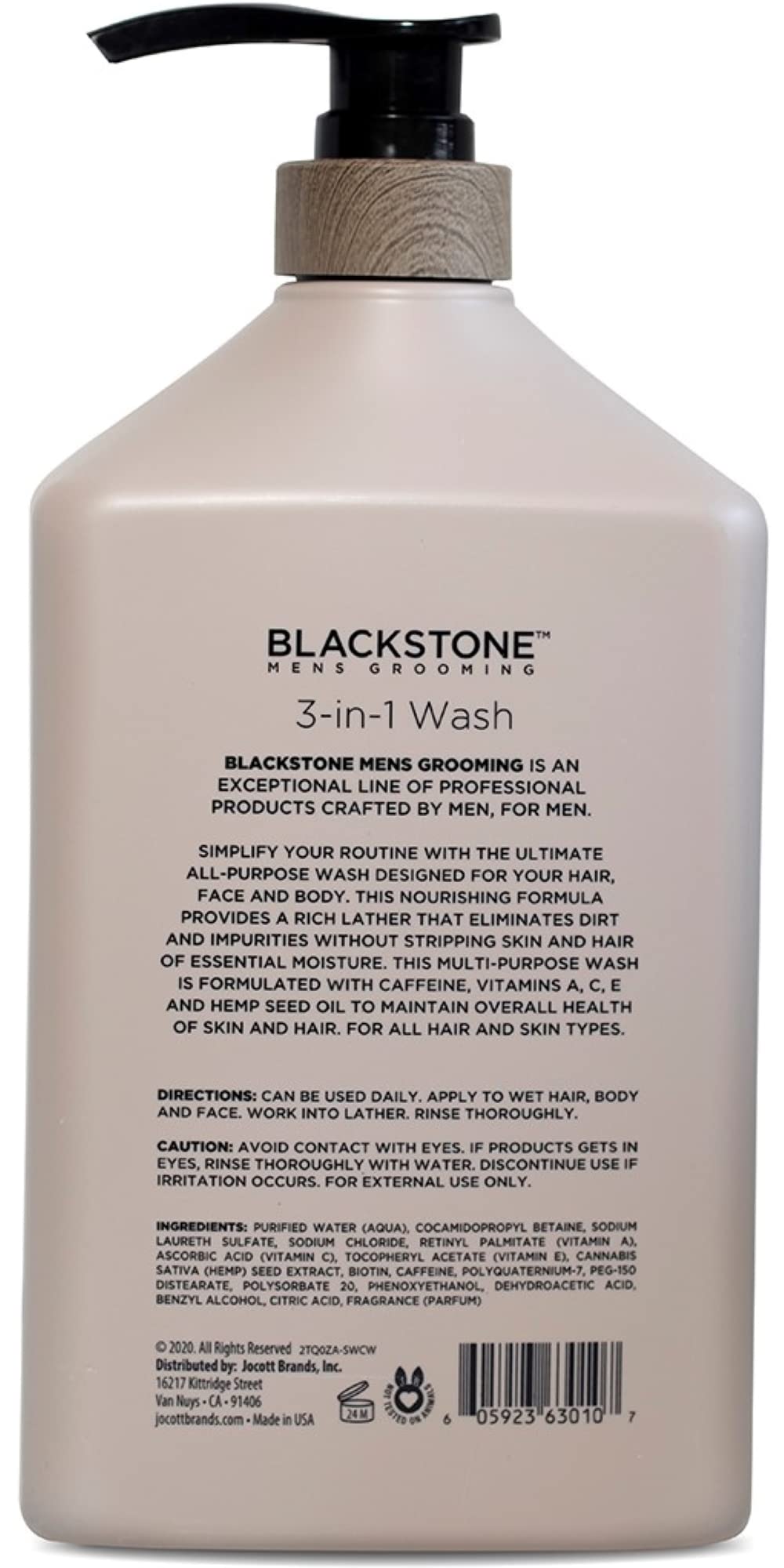 Blackstone label close-up displaying ingredients and product claims benefit