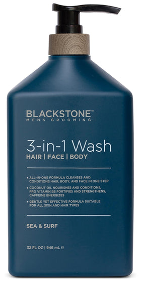 blackstone bottle in shower setting suggesting convenient all-in-one grooming solution
