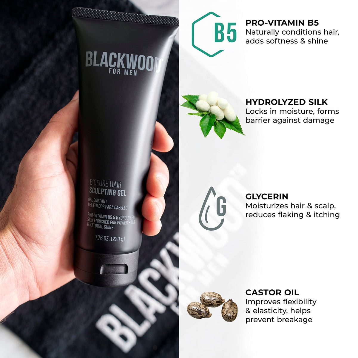 Blackwood For Men styled hair in lifestyle shot showing natural, flexible hold
