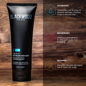 Blackwood For Men 4.59 oz bottle beside common items to show compact travel-friendly size