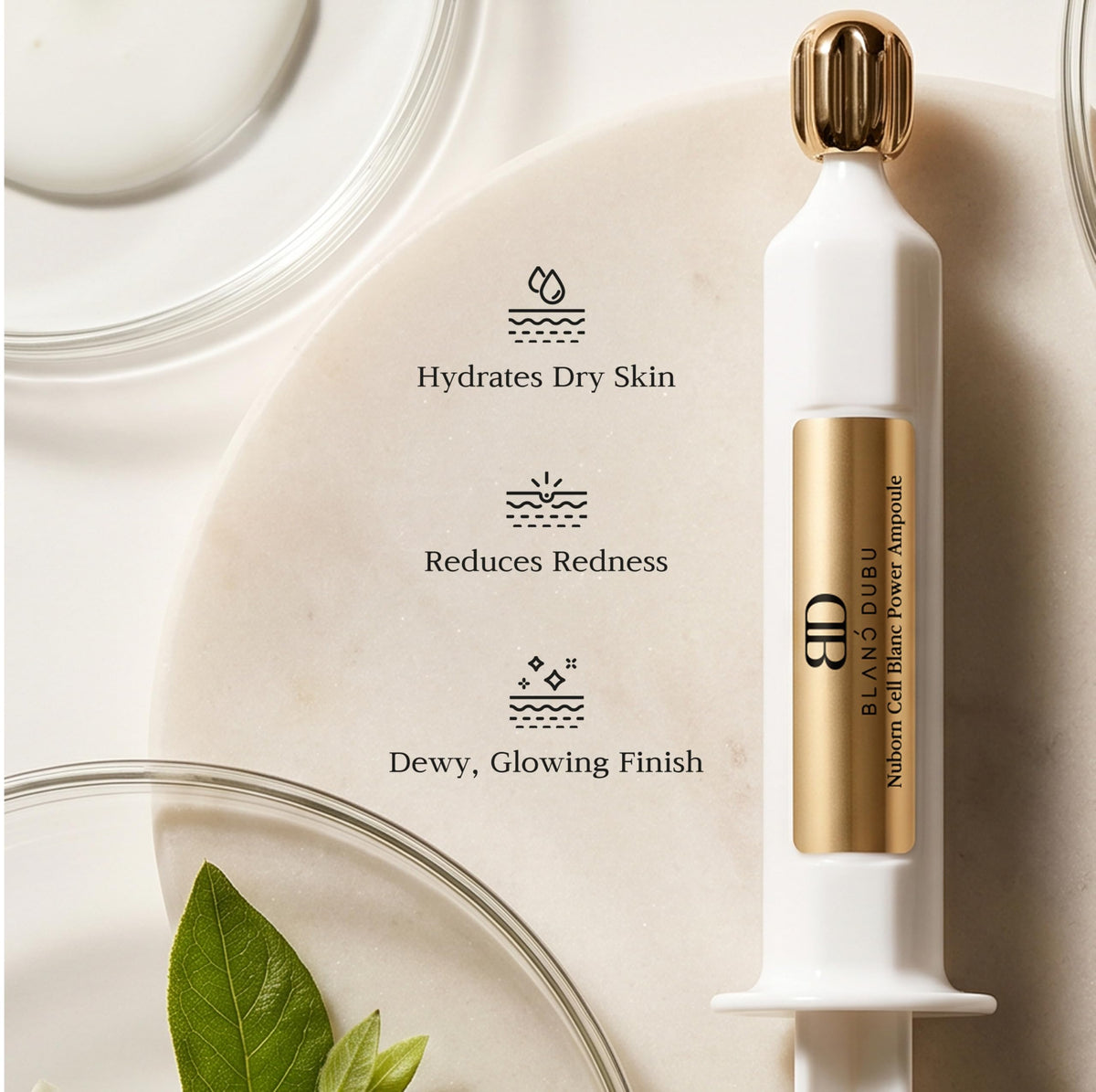 BLANC DUBU ampoule on bathroom counter in routine for glow benefit