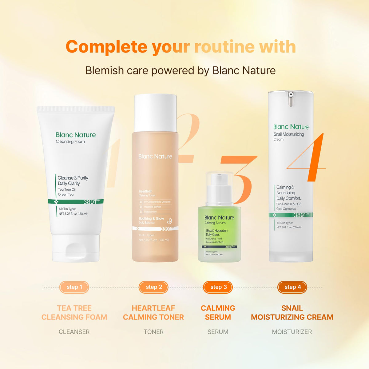 BLANC NATURE daytime shelf styling showing easy morning layering with other products