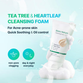 BLANC NATURE soft foam lather on palm illustrating gentle cleansing action and coverage