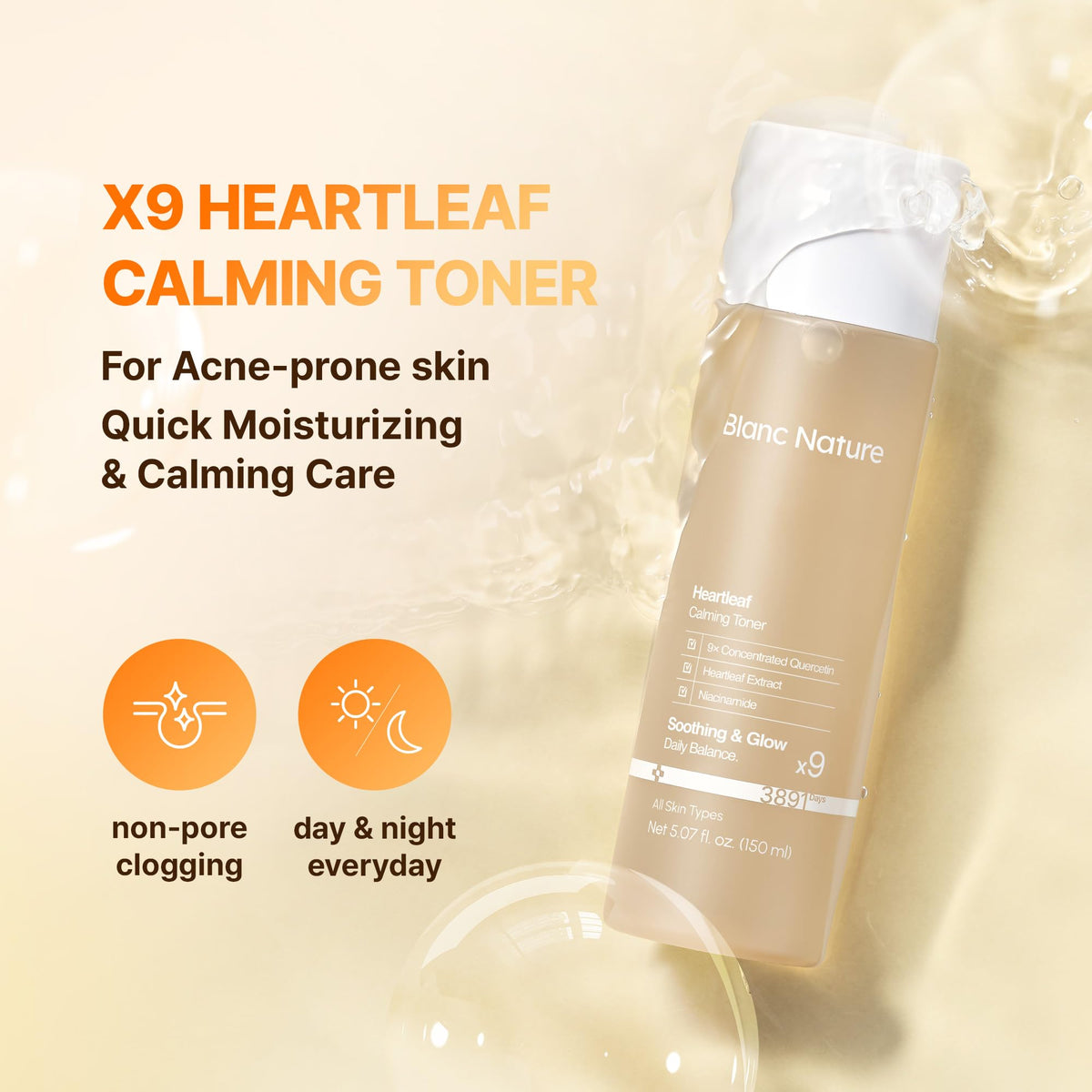 BLANC NATURE close-up pouring texture demonstrating lightweight, fast-absorbing feel