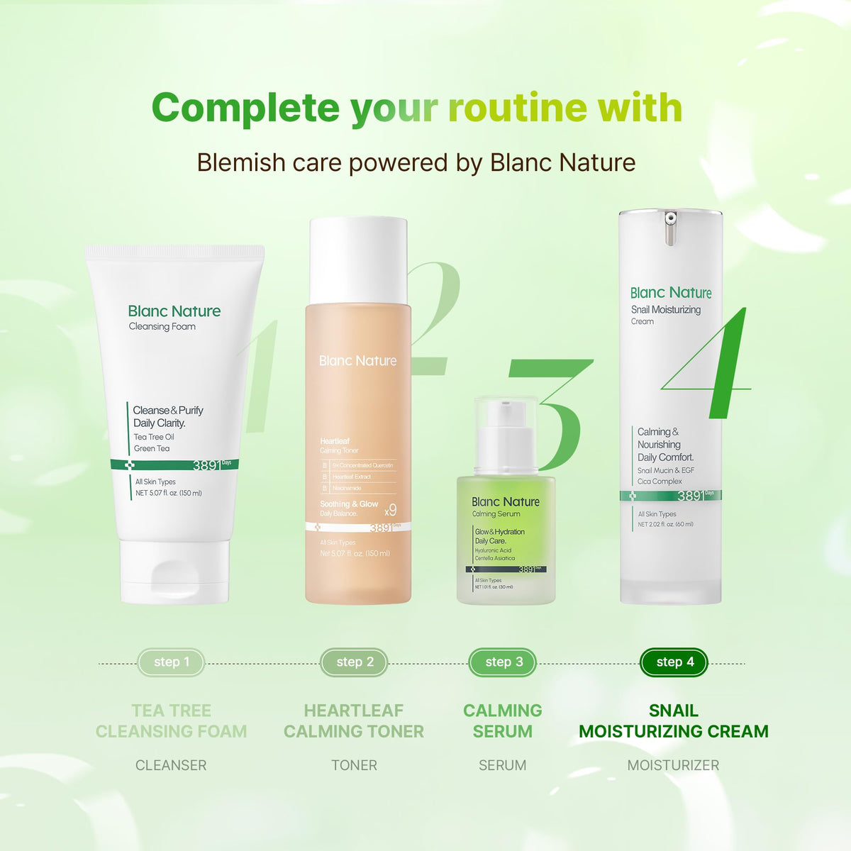 BLANC NATURE bottle label detail portraying ingredient transparency and trust benefit