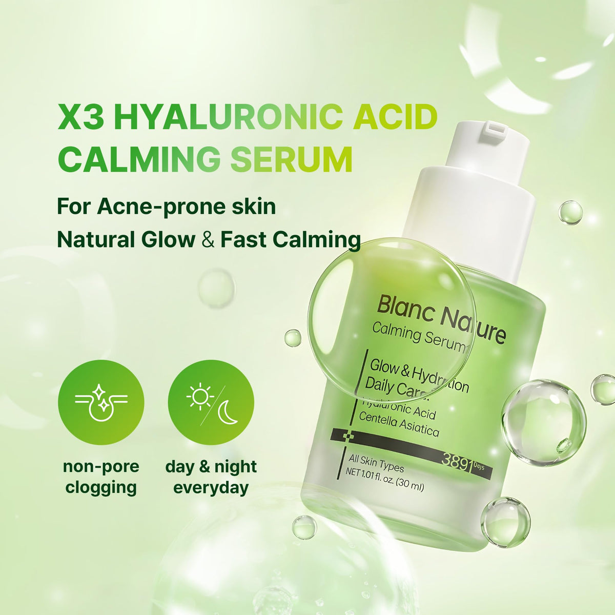 BLANC NATURE serum pipette dispensing a drop demonstrating precise application