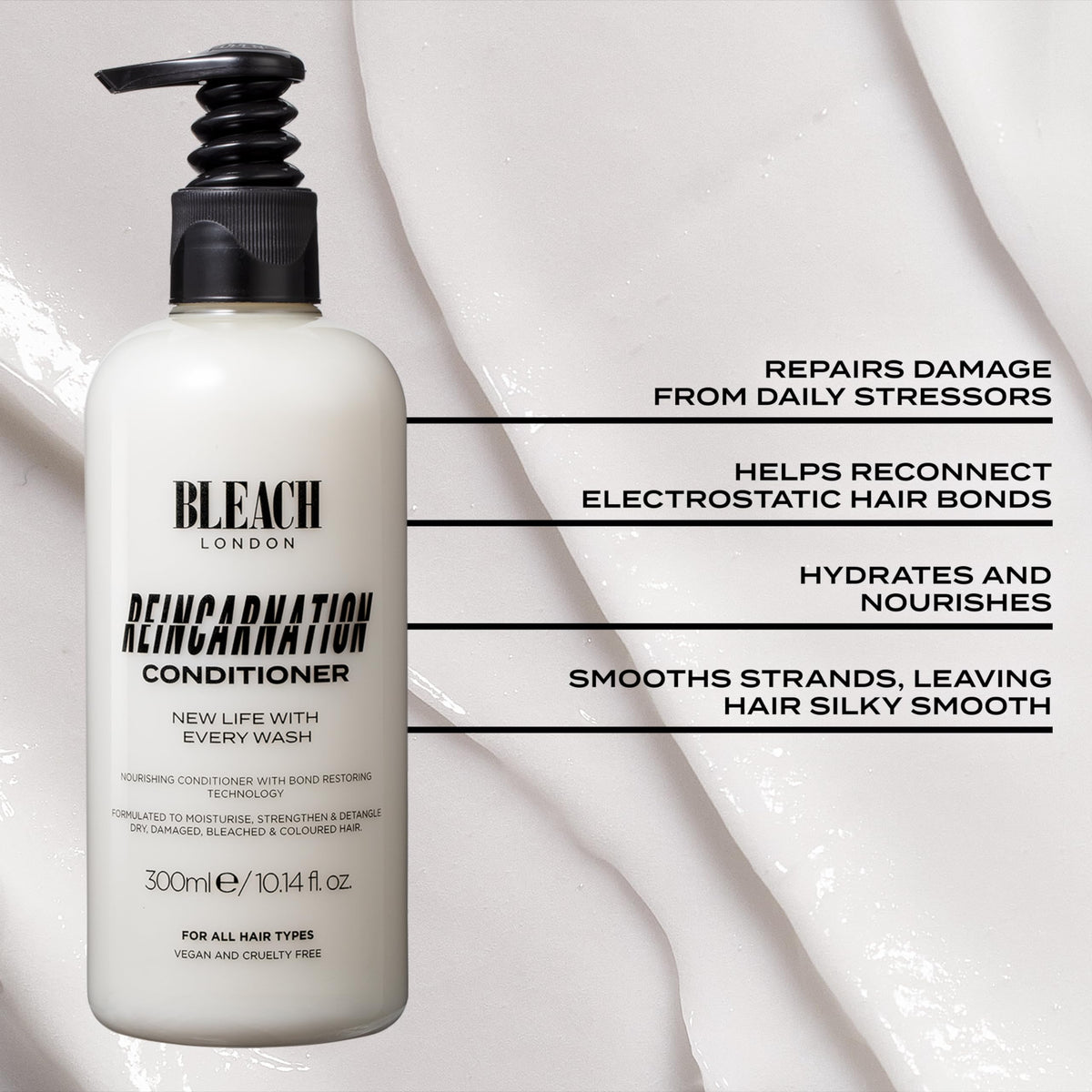 Bleach London ingredient list close-up, highlights creatine and amino acids