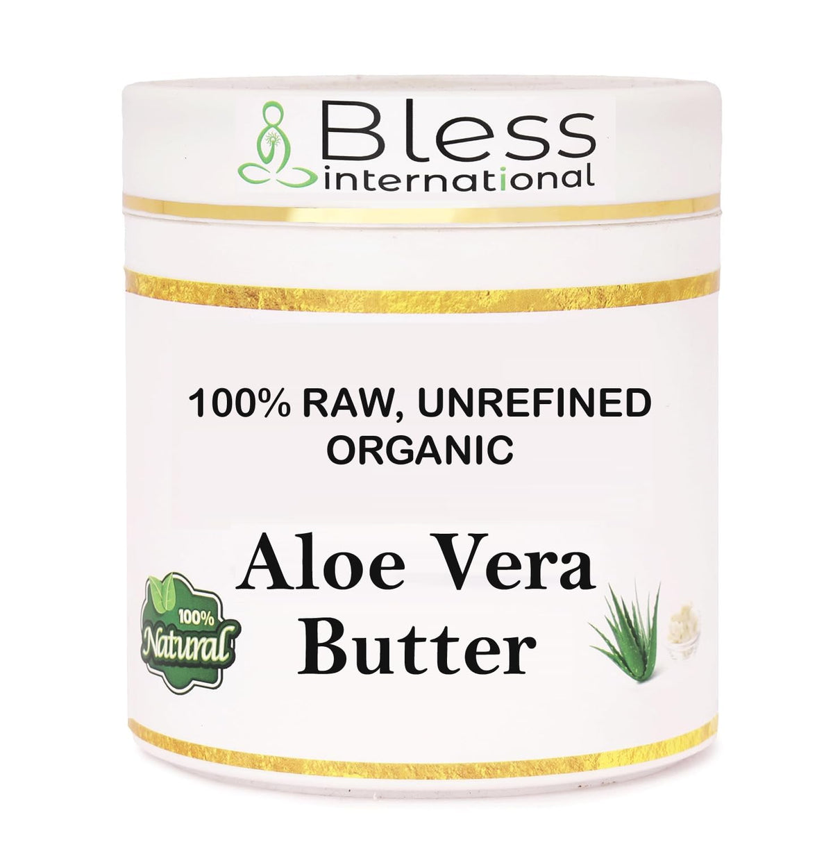Bless International front jar shot showing pure aloe vera butter for clarity