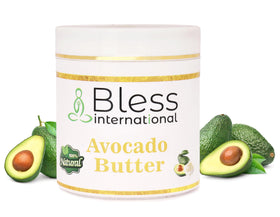 Bless International open jar showing smooth ivory butter texture for moisturizing