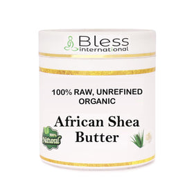 Bless International jar front showing ivory shea butter and clean packaging benefit