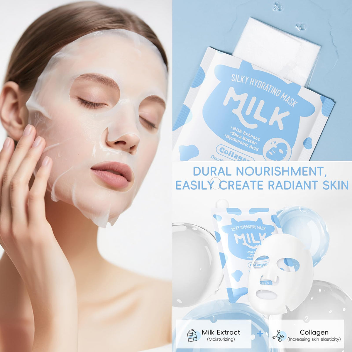 BliBling sheet masks packaging display highlighting weekly hydration boost