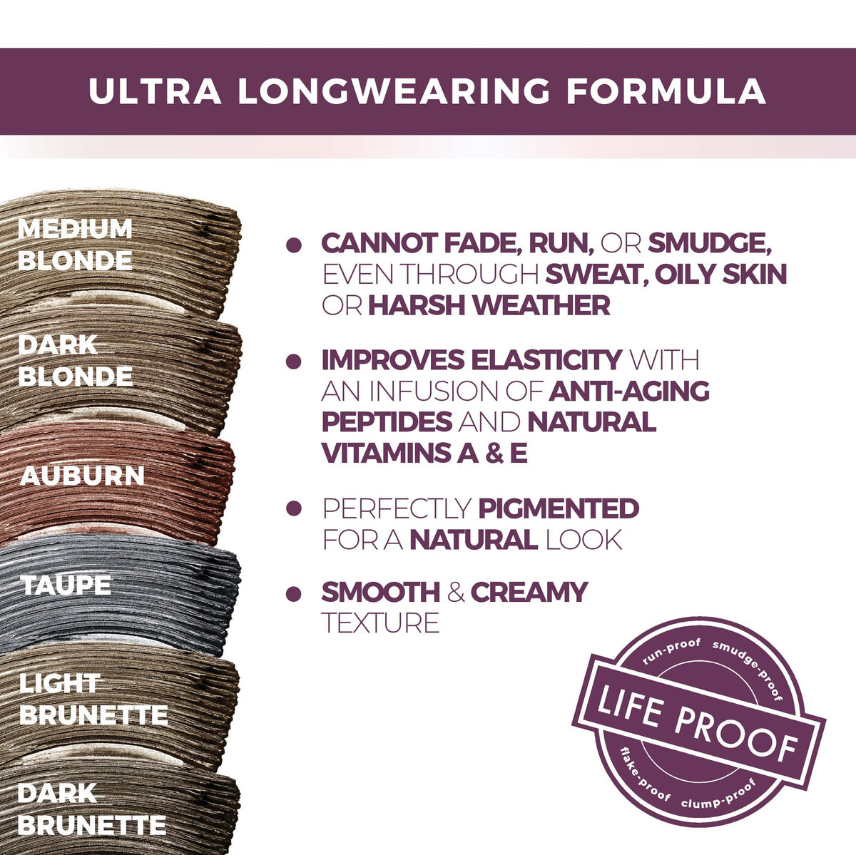 blinc shade swatch array displaying six shades for matching diverse brow tones