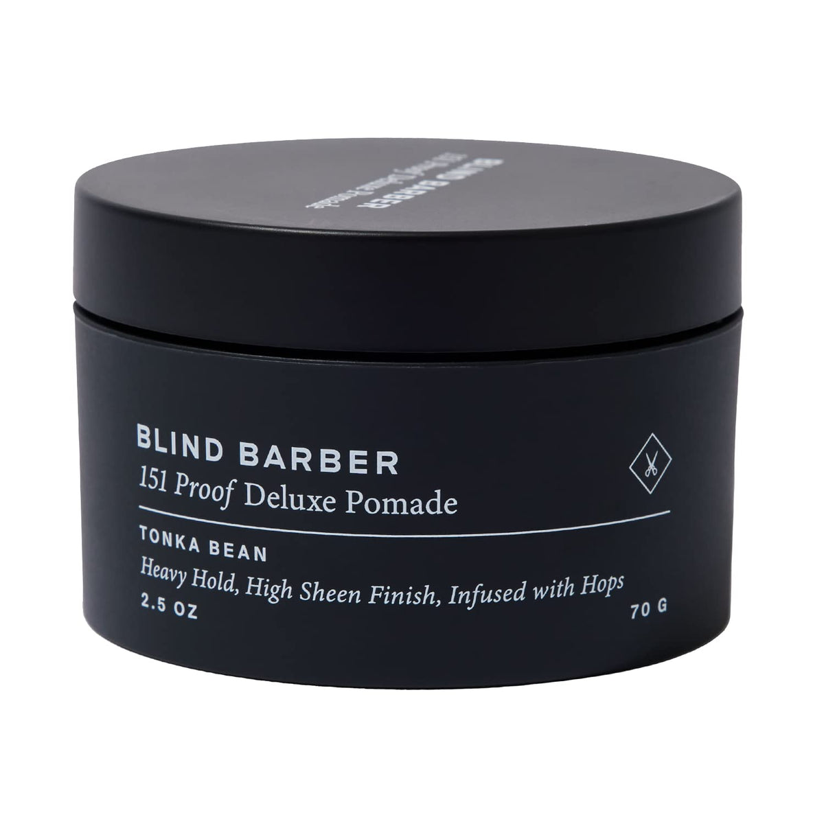 Blind Barber jar front view showing label and compact size for easy storage