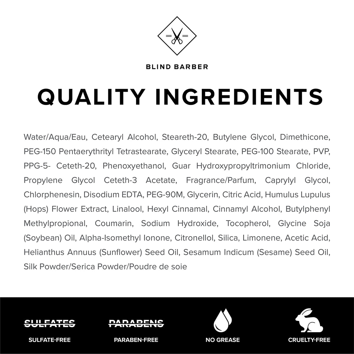 Blind Barber label close-up highlighting ingredients and clean formula