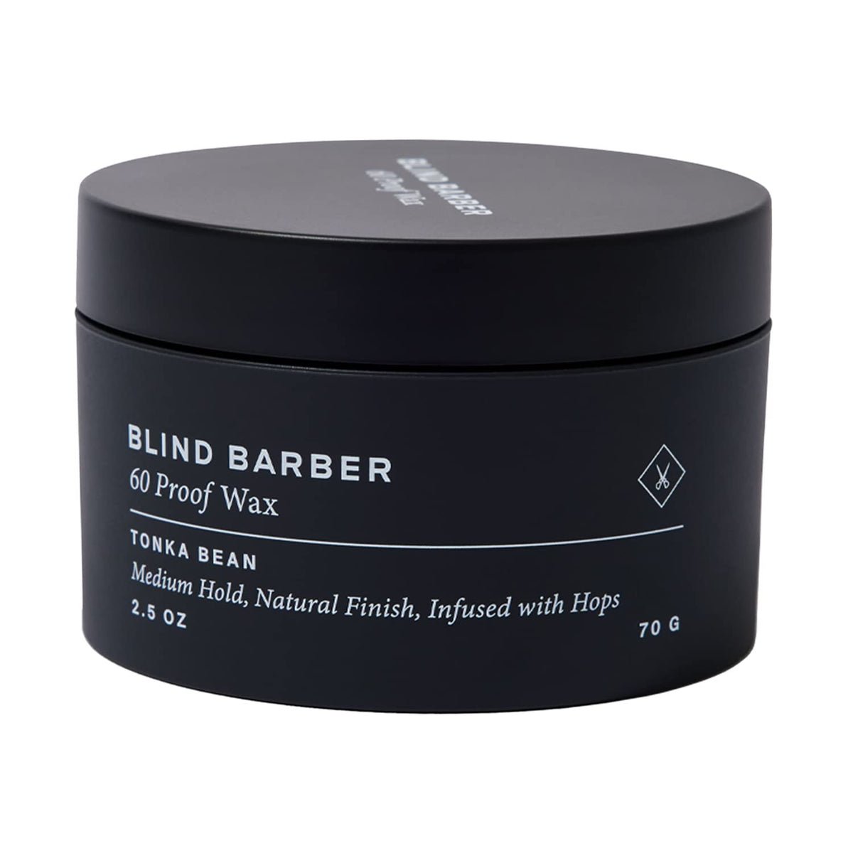 Blind Barber front jar view showing compact 2.5 oz packaging and clear branding benefit portability
