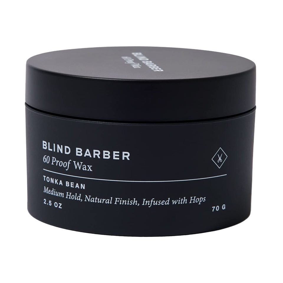 Blind Barber front jar view showing compact 2.5 oz packaging and clear branding benefit portability