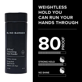 Blind Barber open jar close-up showing fine powder texture and matte grip for added volume