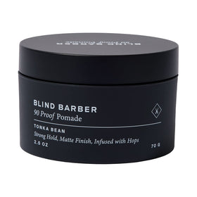 Blind Barber 90 Proof front jar showing branding and matte finish benefits